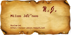Milos János névjegykártya